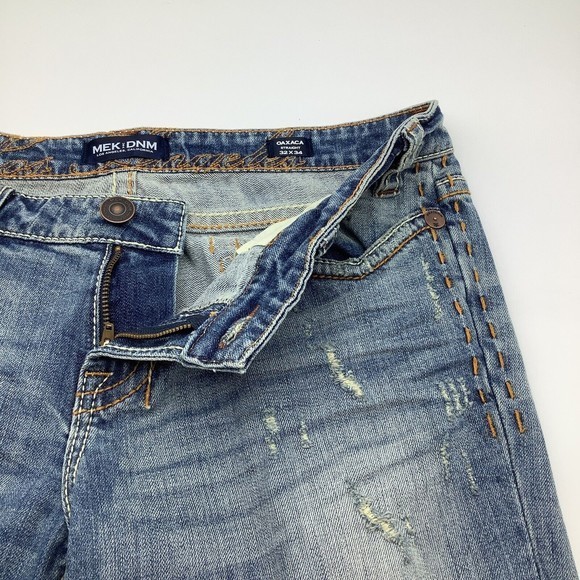 MEK DNM Womens OAXACA Jeans Blue Distressed Embroidered Pockets Size 32 x 34 - Picture 5 of 10